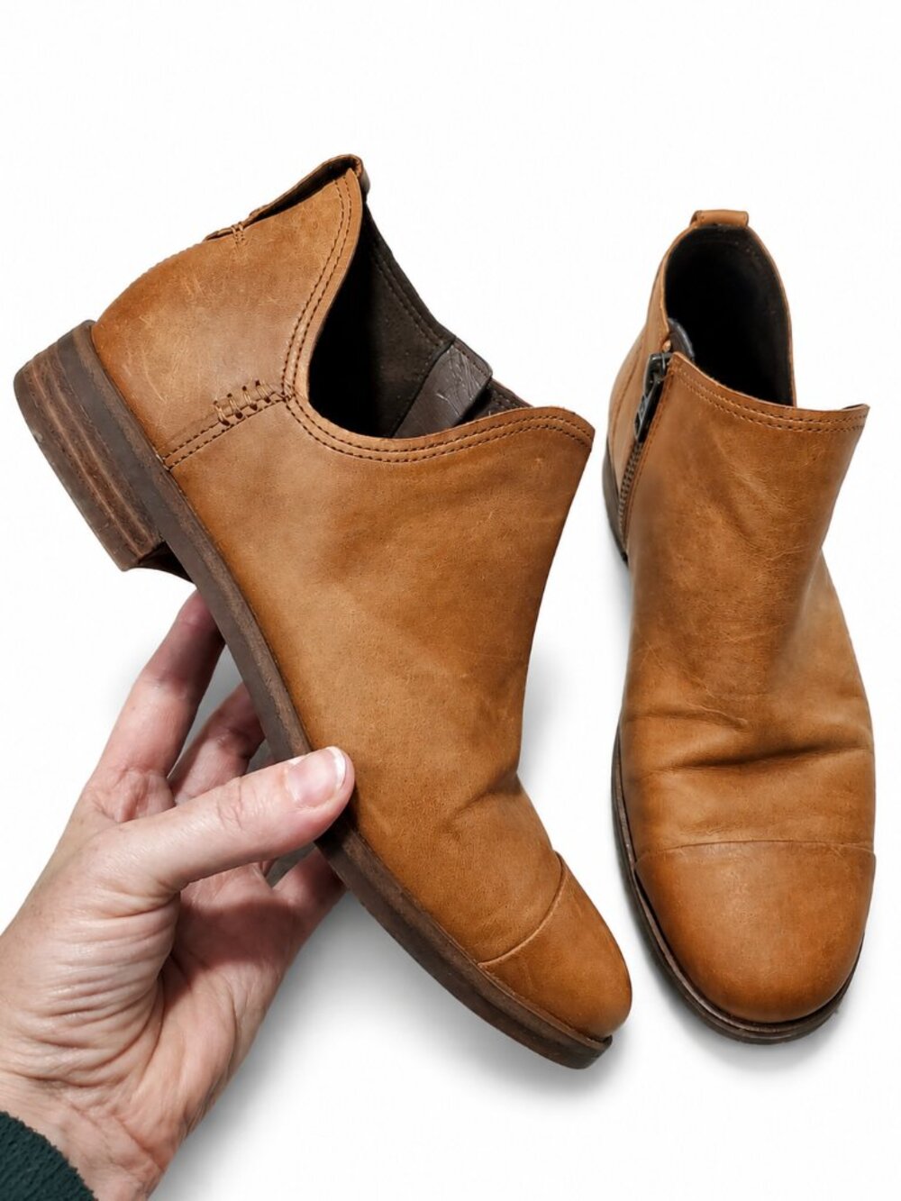 TIMBERLAND Somers Falls Ankle Booties Tan Brown Size 7 Leather Zip Comfort Boots